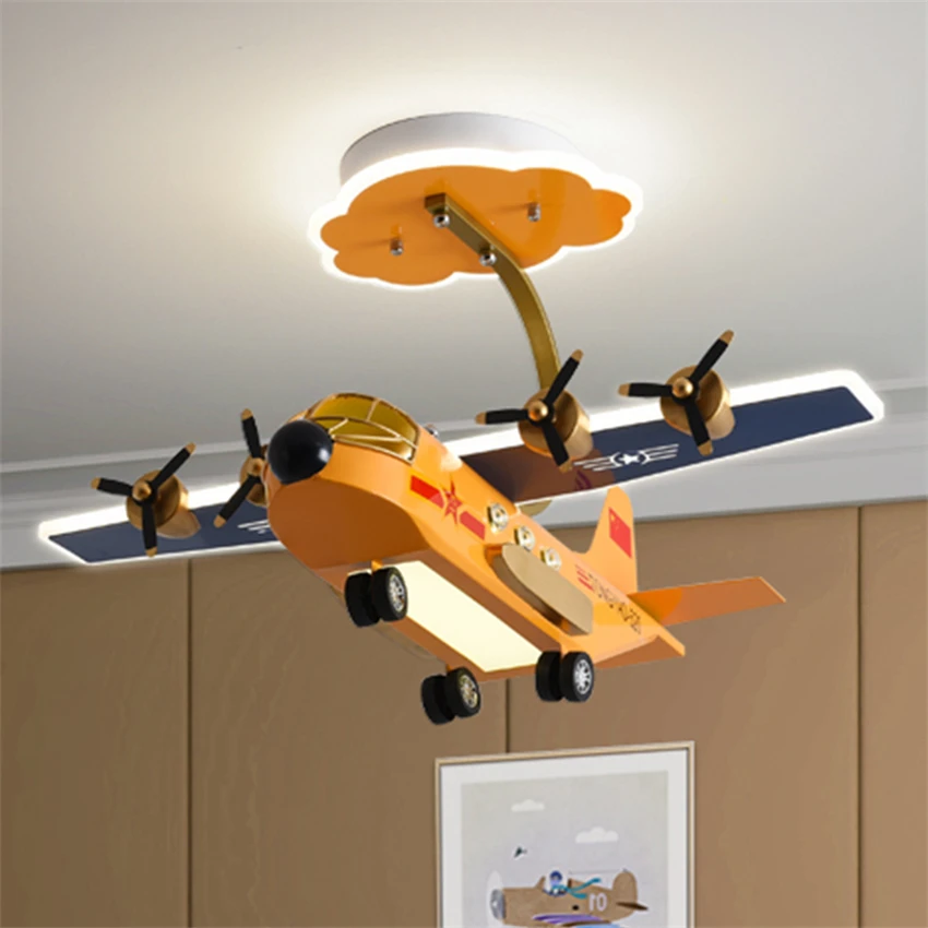 Wrought iron dimming aircraft LED pendant lights children's room bedroom light fixture cartoon shop plane decor pendant lamps