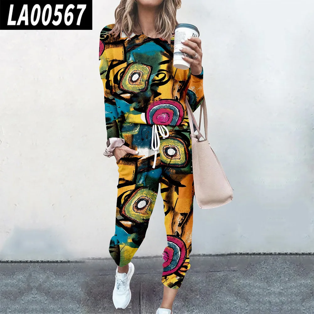 

Autumn 2021 Two 2 Piece Set Women Print Outfits Matching Sets Casual Street Style Women Sweatsuit Ladies Tracksuit Female