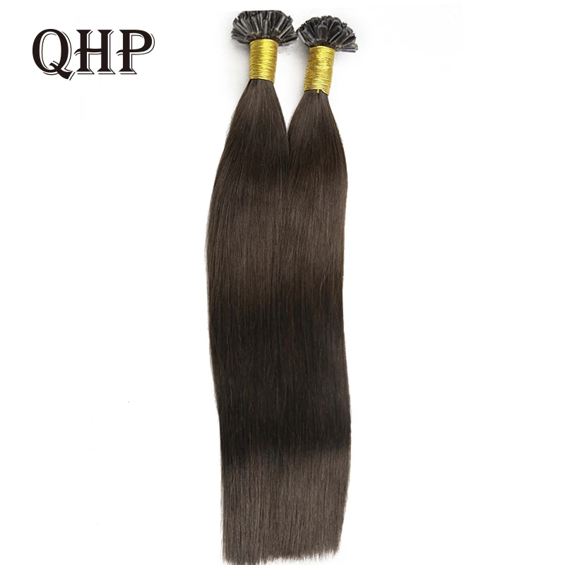 QHP U / Nail Tip Hair Extensions Capsules 100% Raw Virgin Human Hair Stick Pre Bonded Straight Brazilian Natural 50 pcs 1g/pc