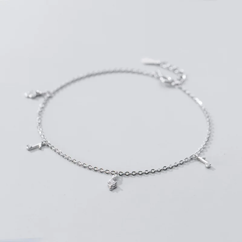 925 Silver Women's Anklet Leg Chain Musical Note Foot Bracelets Fashion Trend Rose Gold Platinum Color 21 CM Adjustable