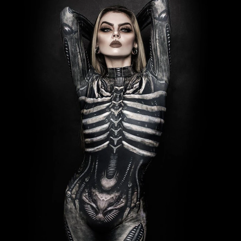 Skeleton Jumpsuit เครื่องแต่งกายฮาโลวีน Slim Humen Body Zentai Skull ชุดคอสเพลย์ Ghost แน่นชุด Carnival Party 2021ใหม่