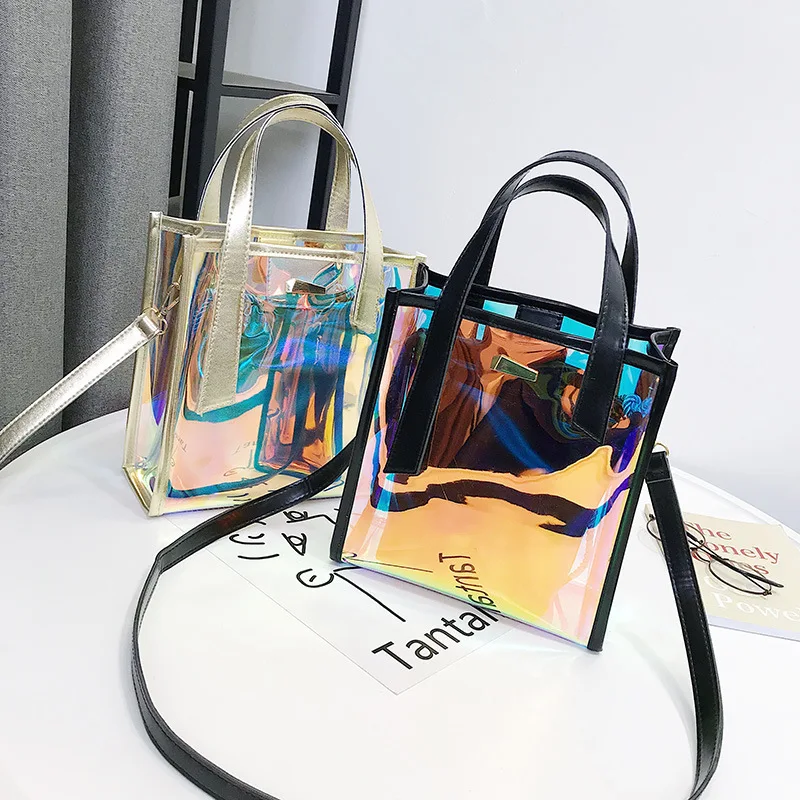 2024 New Summer transparent bag fashion ladies handbag 2 pcs Messenger Crossbody pack PVC Big Beach Shoulder bags for women