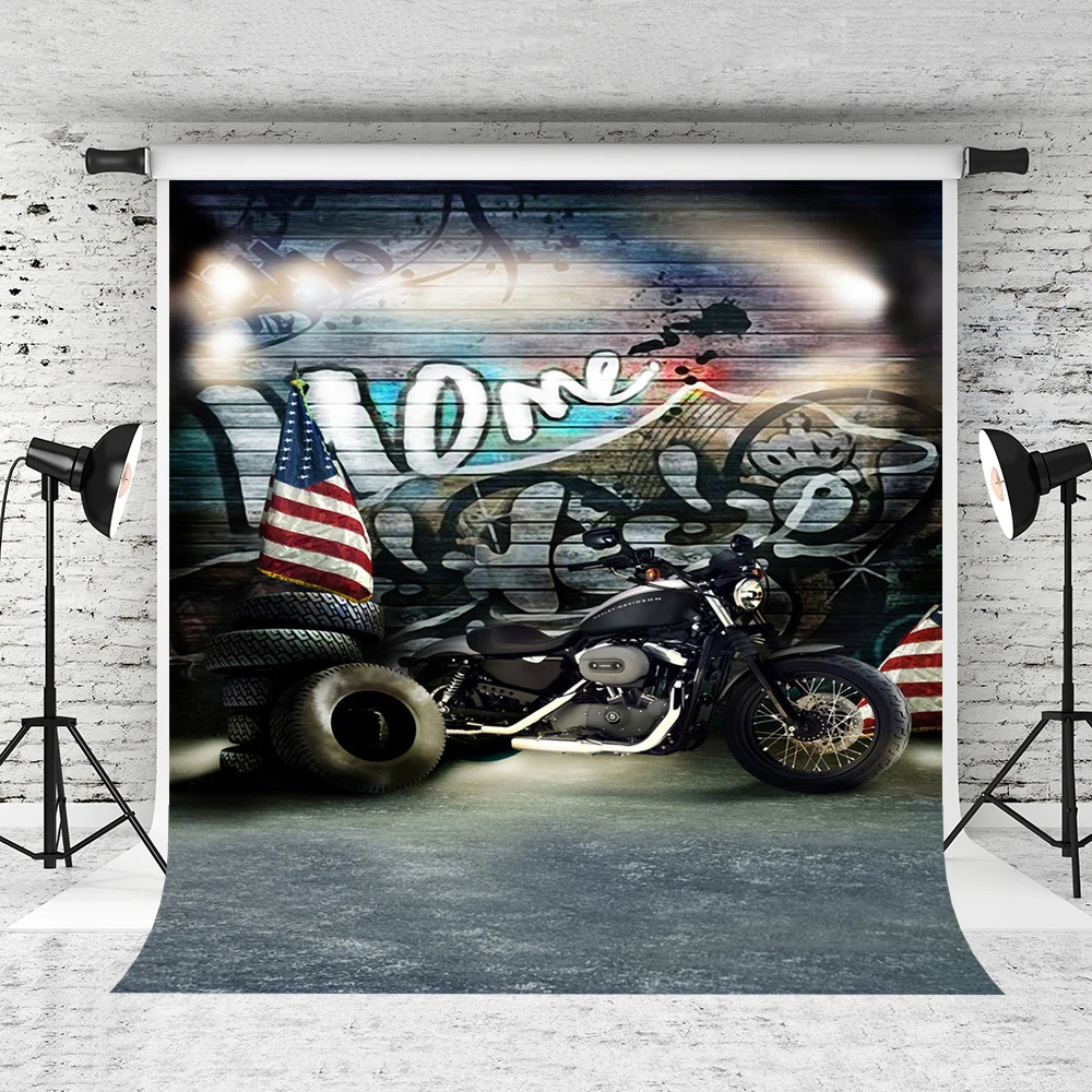 

VinylBDS 5x7ft Newborn Photography Backdrop Hip-Hop Motorcycle Backgrounds Photographic Photo Studio Background