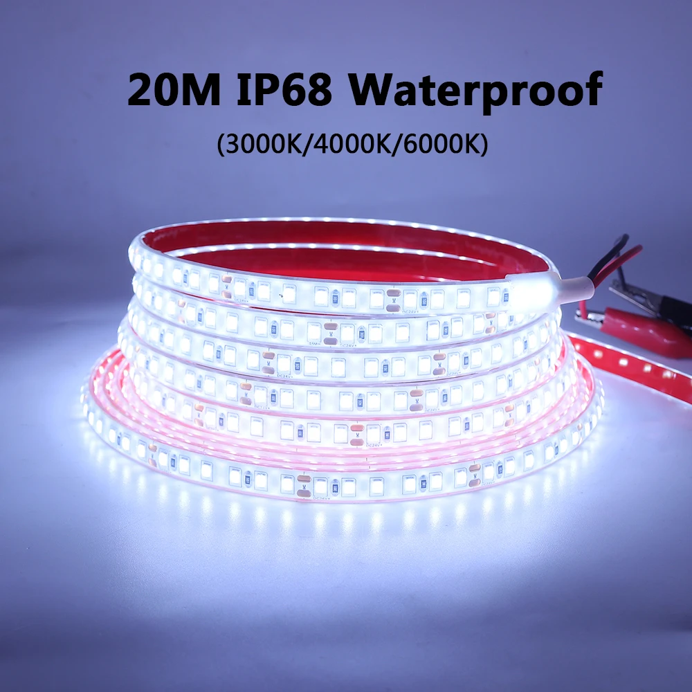 

20M 2835 LED Strip Super Bright 120LEDs/M IP68 Waterproof LED Tape Lights 3000K 4000K 6000K No Voltage Drop LED Stripe 5m 10m