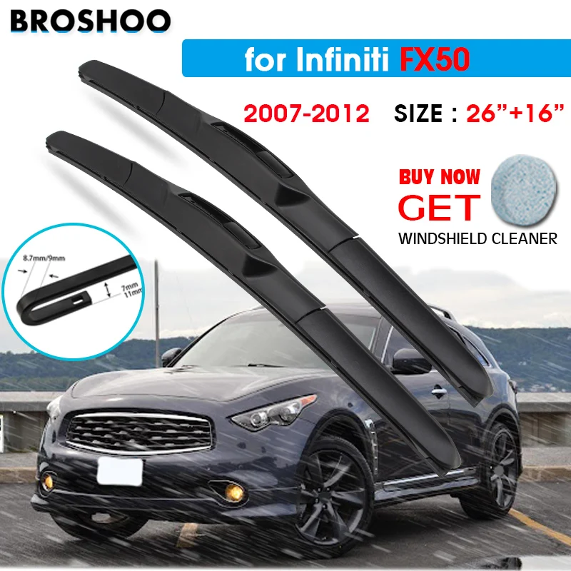 Car Wiper Blade For Infiniti FX50 2007-2012 Auto Windscreen Windshield Wipers Blades Window Wash Fit U Hook Arms