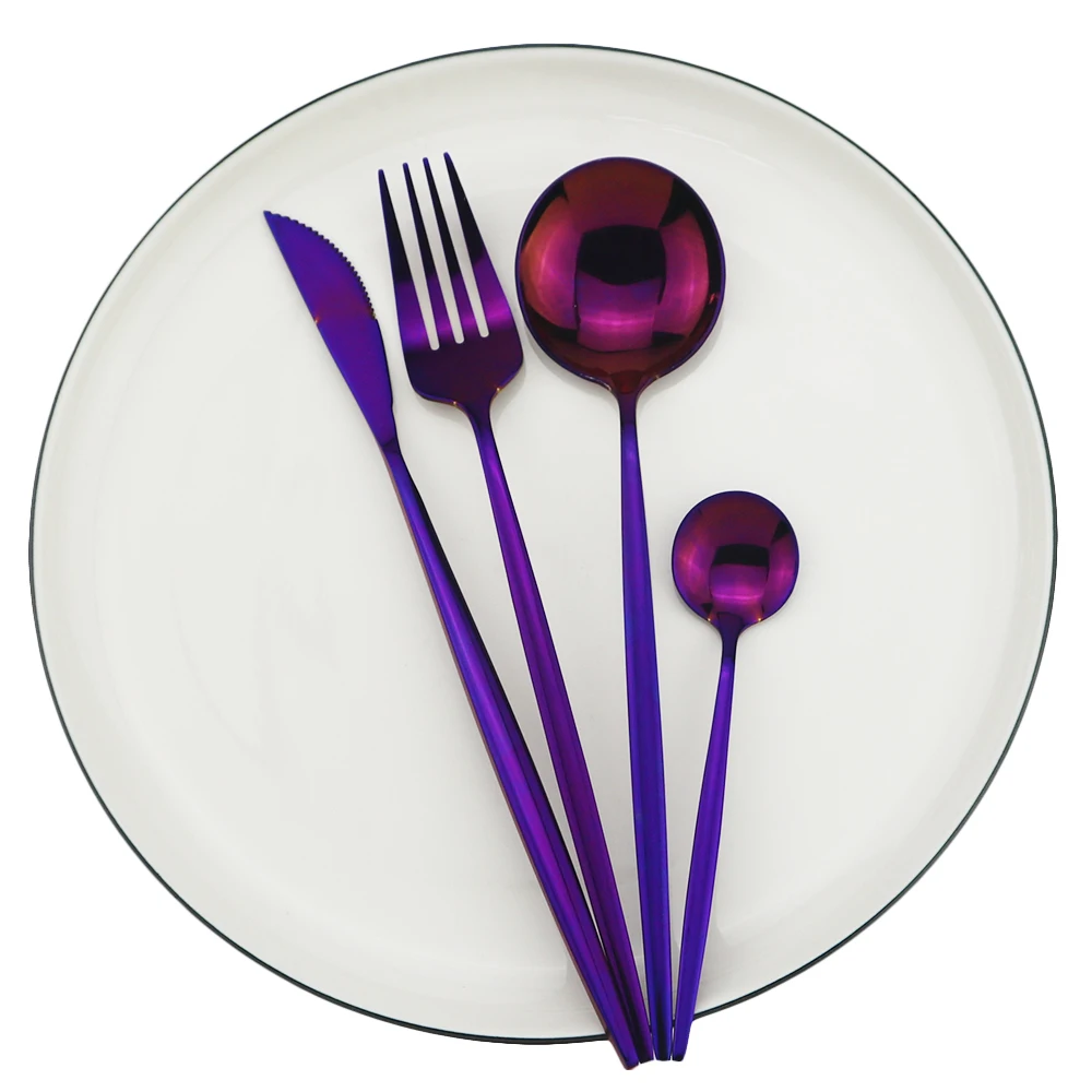 Shiny Purple Dinnerware Set Western Tableware Set 18/10 Stainless Steel Fork Knife Spoon Cutlery Set Home Party Silverware Set