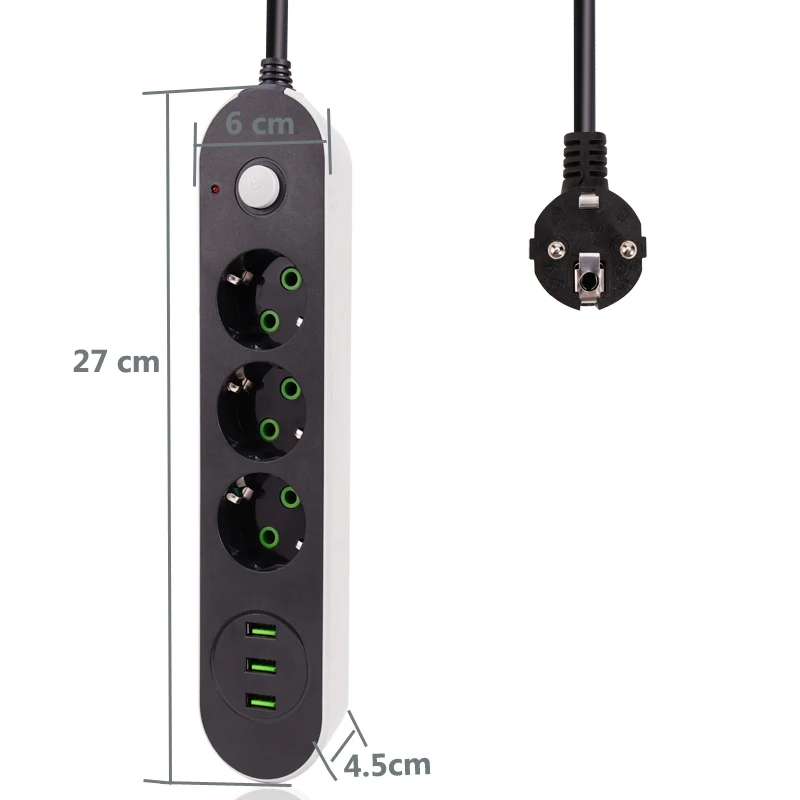 Newest 3 USB Multi-Port Charging Socket 3 Plug Power Strip Switch 4.8M Cable EU Outlets Suitable For EU Plug Electrical Socket