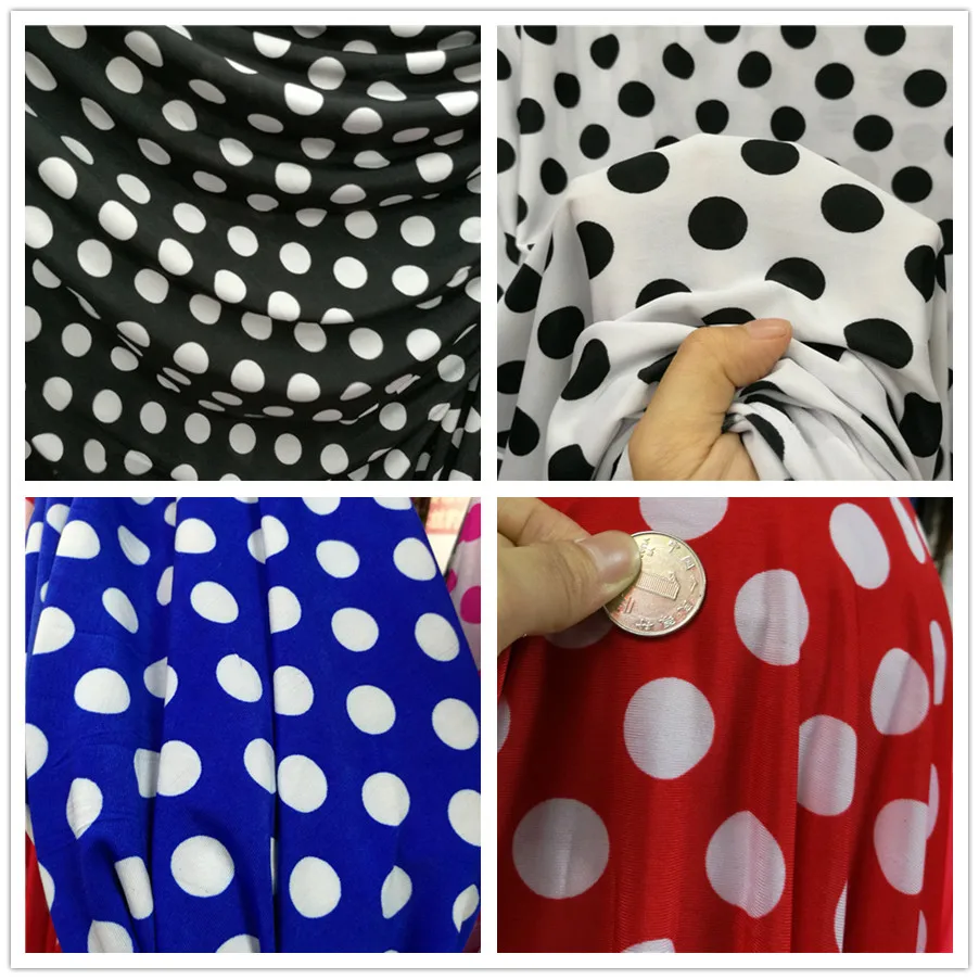 Four Side Elastic Thin  Viscose Fiber Polka Spandex Elastic Dot Printing Fabric for Latin Dance Costume Expansion Skirt Swiming