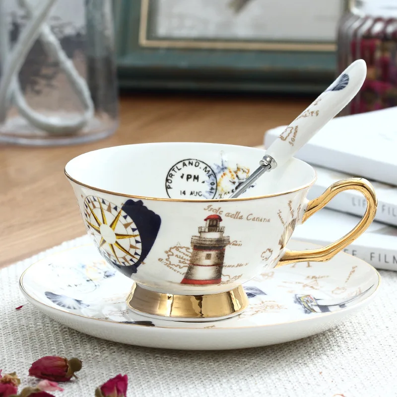 

European-style Luxury Bone China Coffee Cup Coffee Cup and Saucer Set Ceramic Retro English Afternoon Tea Cup Set Friend's Gift