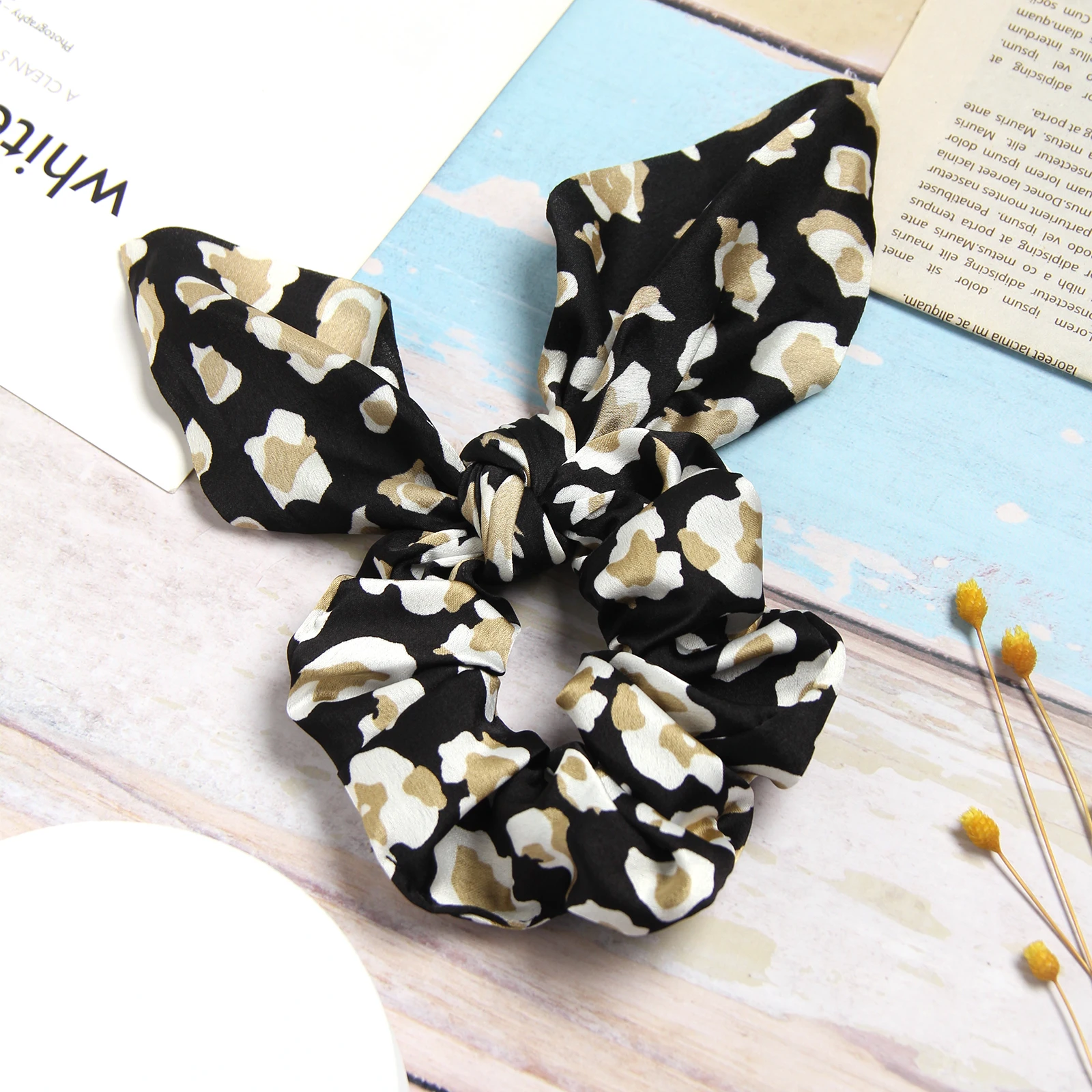 Fashion Women Girls Bowknot Elastic Hair Bands Leopard Printted  Headband Hair Ties Ponytail Holder Rabbit Ears Hair Accessorie