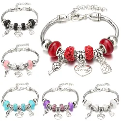 Antique Original Love Heart Key Lock Shape 6 Colors Charm Bracelets for Women Clay Beads Bracelet & Bangle DIY Jewelry Gifts