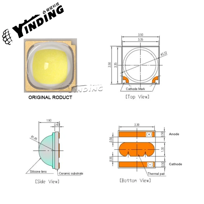 10PCS  LH351B 5W high power flashlight light source 6500K Cold white light downlight wick LED Light Emitting Diode