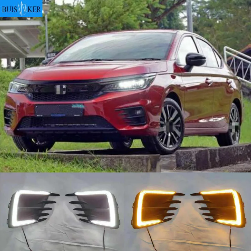 

2PCS Dynamic Yellow Turn Signal Function 12V Car DRL Lamp LED Daytime Running Light For Honda City RS 2020 2021