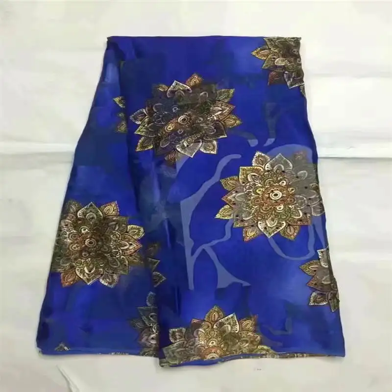 Latest Fashion Design African Soft Silk Fabric For Garment Neat Embroidery On The Material Silk Fabric 5 Yards. L11213