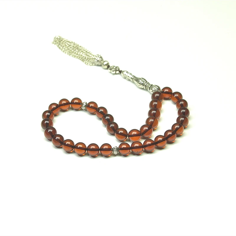 100% Natural Amber stone Maroon 9mm+ Beads Muslim Taisbyha Rosary 925 Silver Accessories Free Shipping