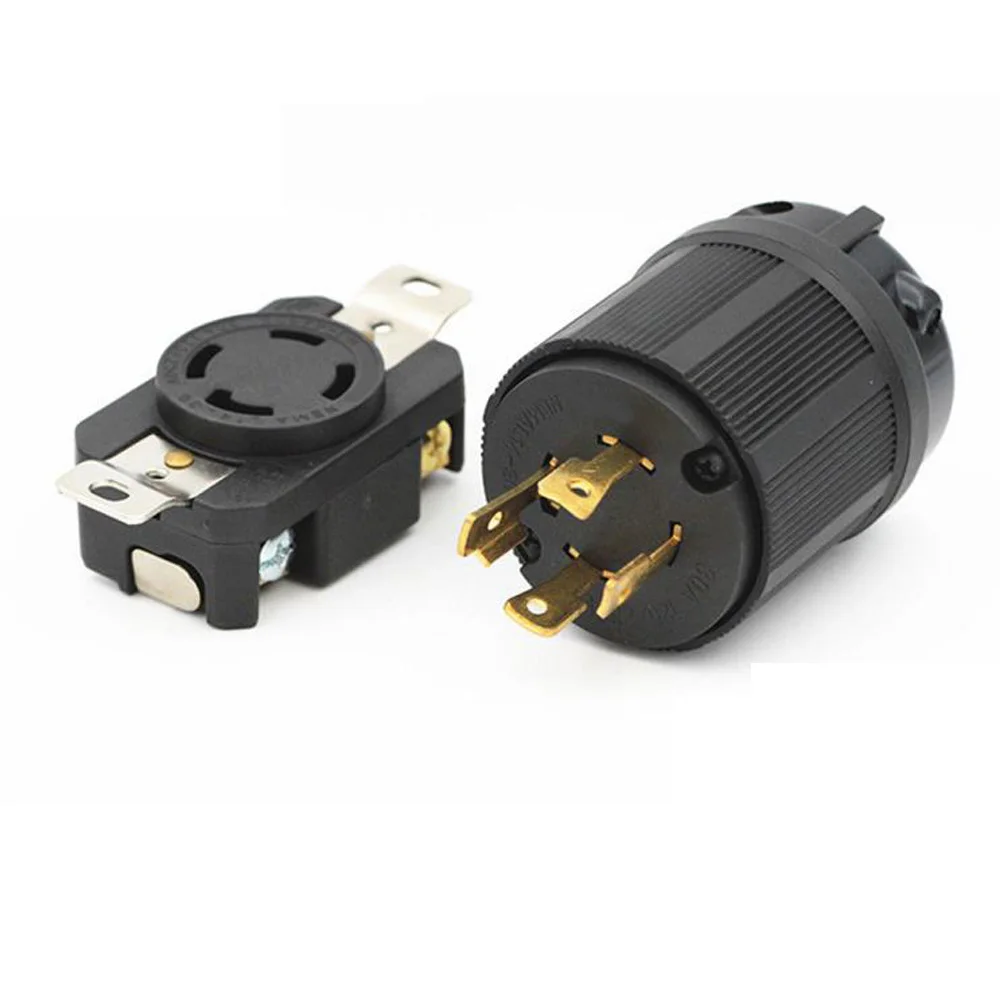 Black American 30A 277V/480V NEMA L19-30P L19-30R US 4-hole anti-off industry power plug socket inline wire connector