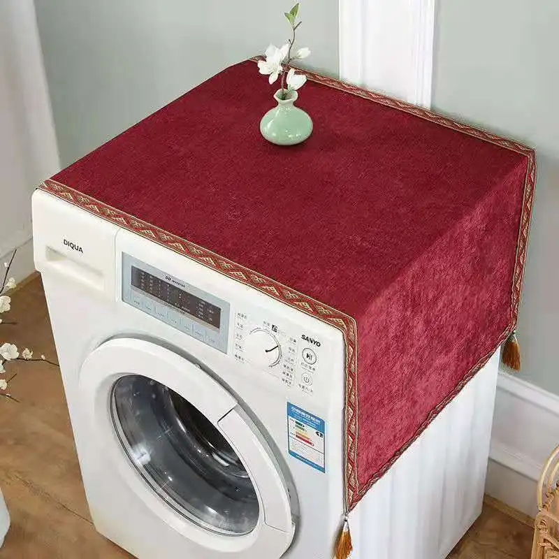 Custom Thicken Chenille Fabric Washing Machine Dust Cover Cloth Tassel Fridge Microwave oven Dustproof  Covers