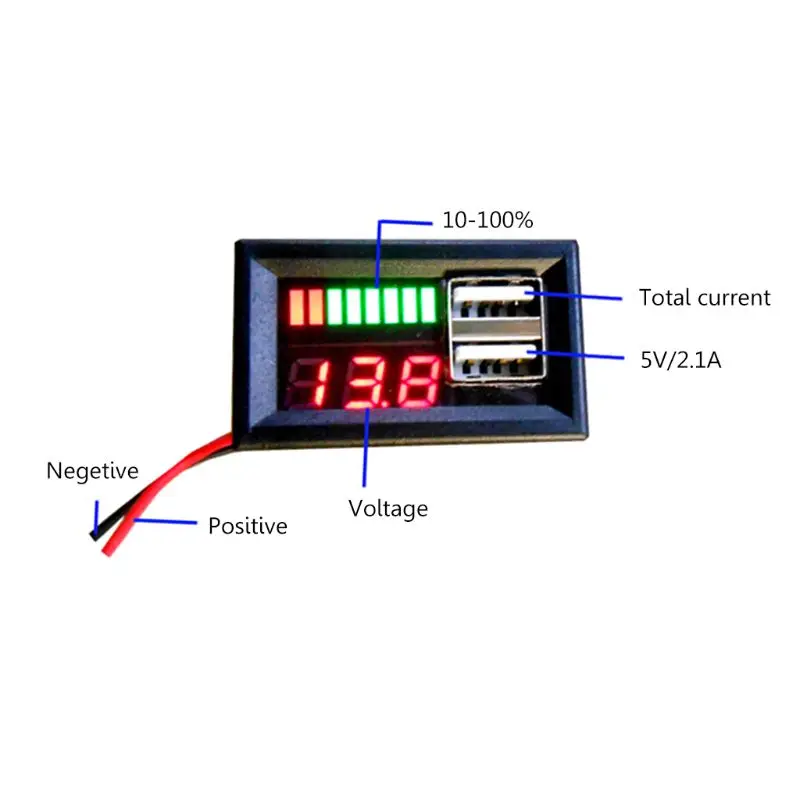 12V Red LED Digital Car Motorcycle Voltmeter Mini Voltage Battery Panel For DC 12V Meter w USB 5V2A  Output