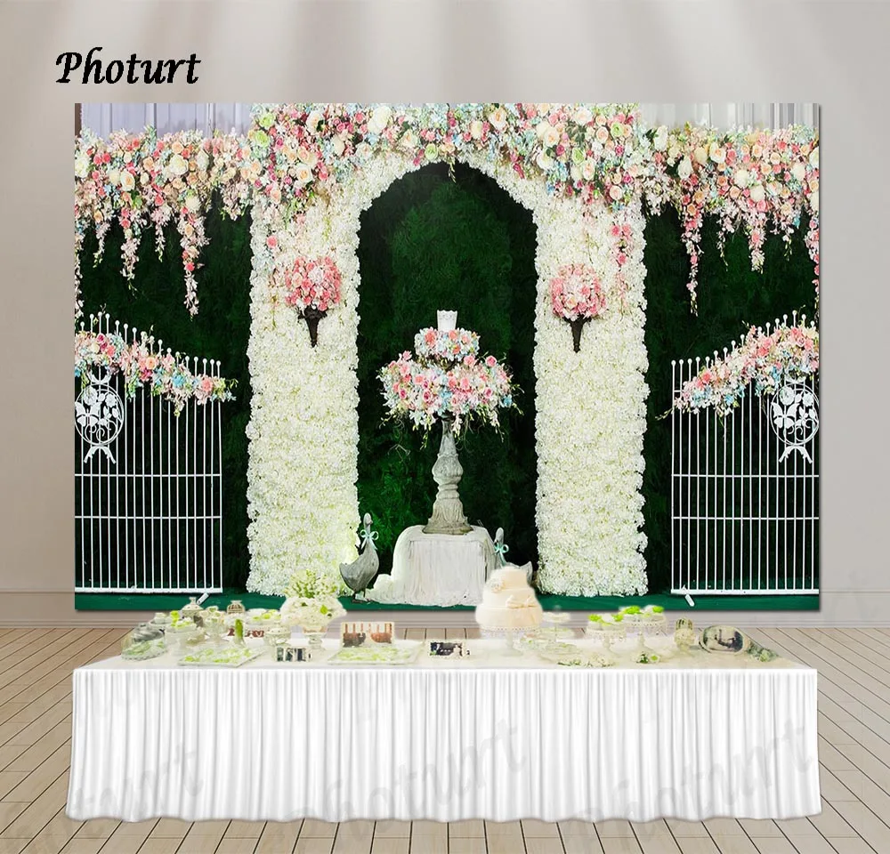 PHOTURT Floral Wall Photography Background Wedding Bridal Shower Backdrop Flower Basket Vinyl Banner Photo Studios Props