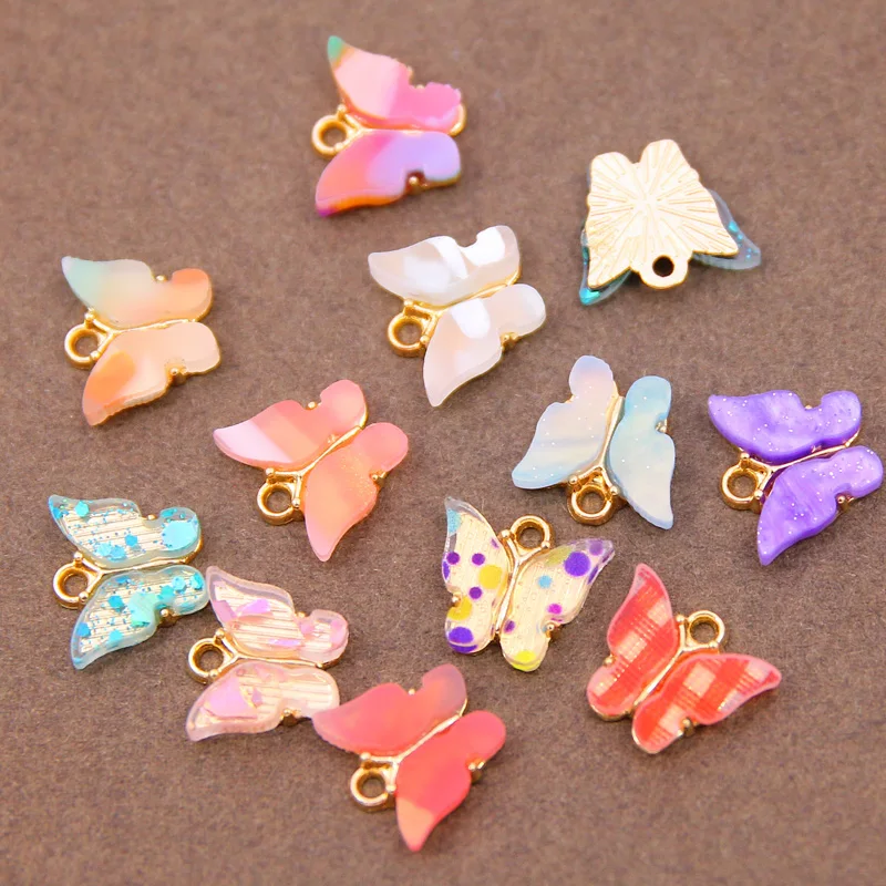 10pcs 13*14mm Acrylic Resin Animal Butterfly Charms for Jewelry Making Pendants Necklaces Cute Earrings DIY Handmade Accessories