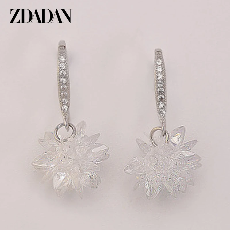 ZDADAN 925 Sterling Silver Ice Snow Flower Tassel Dangle Earrings For Fashion Women Temperament Earring Jewelry Accessories Whol