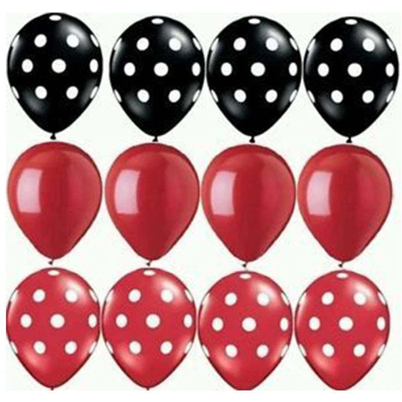 12pc Ladybug Black Red White Spot Latex Balloons Polka dot Wave point globos Baby Shower Birthday Wedding Party Decor Supplies