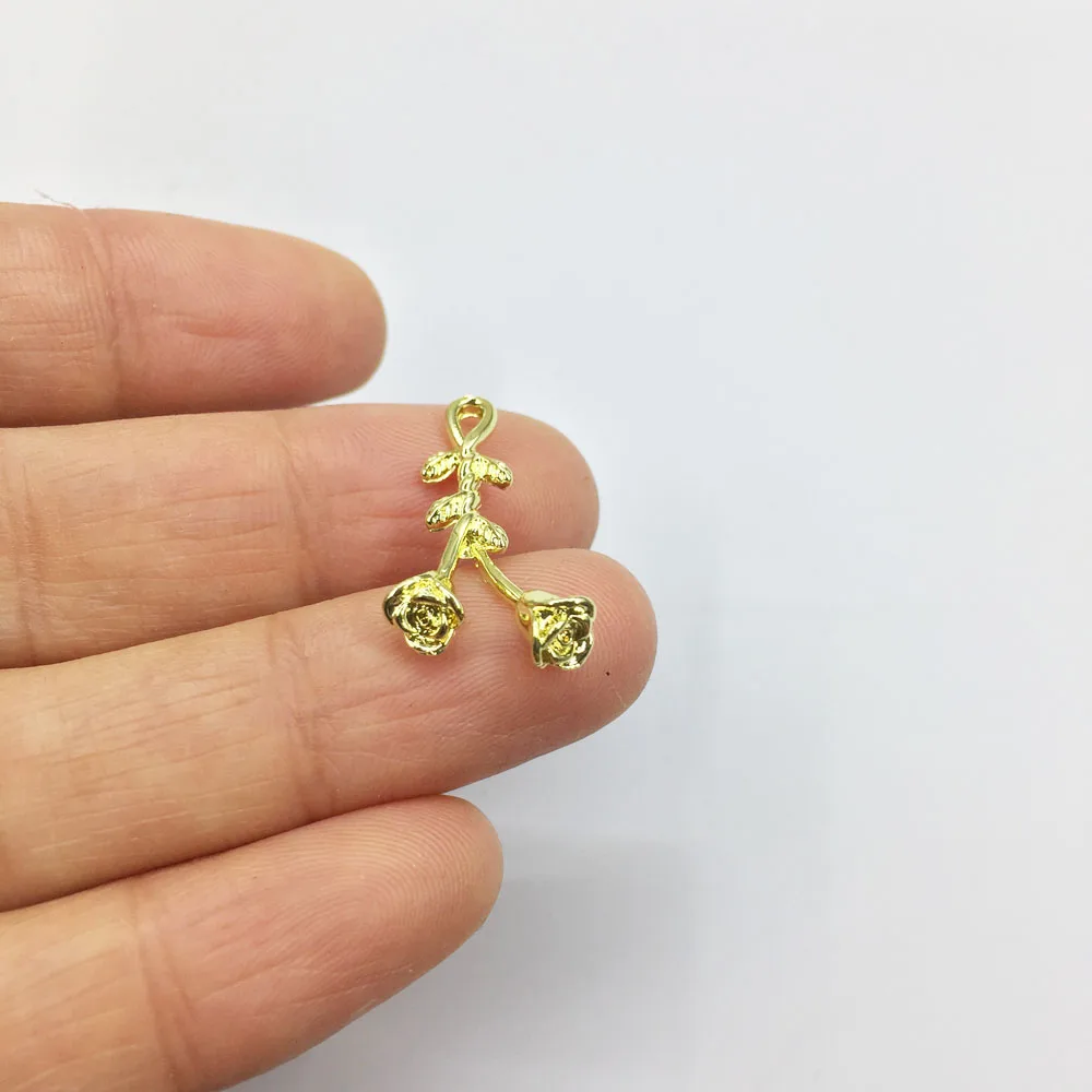 Eruifa 20pcs 12*24mm Pretty Rose Flower Charms Wholesales necklace,earring bracelet jewelry DIY handmade 2 colors