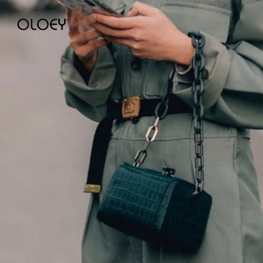 Fashion Vintage Acrylic chain Luxury Handbags Women Simple square box Bags PU Leather Flap Messenger Bag Lady Lock Shoulder bags