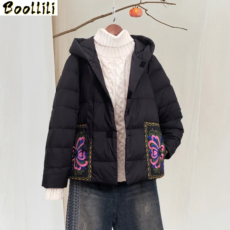 

Winter Coat Boollili Women White Duck Down Jacket Women Clothes 2023 Vintage Embroidery Puffer Jacket Women Warm Parka