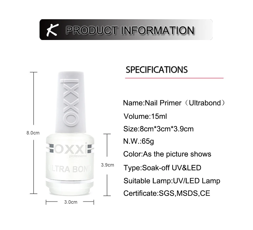 OXXI Neuester 15ml Primer für Nägel Semi-permanenter UV-Lack Gel-Nagellack Maniküre Säurefreier Ultrabond Gummi-Unterlack Überlack Gel-Lack – Detail 1