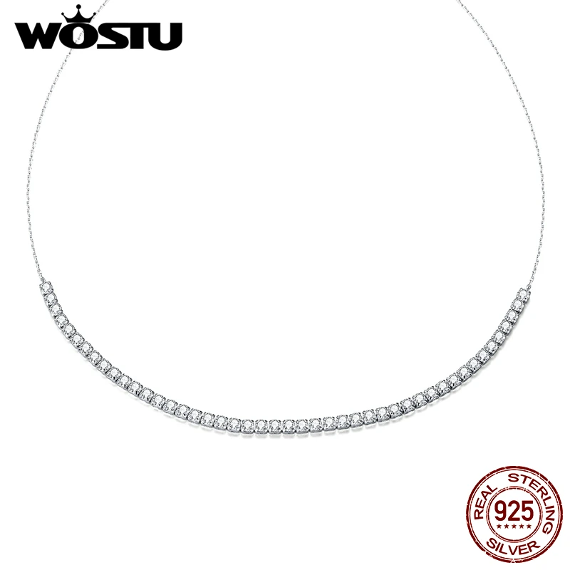 

WOSTU 2020 Necklace 925 Sterling Silver Glittering Clavicle Chain Necklaces for Women Coin Simple Fine Jewelry Collar FIN437