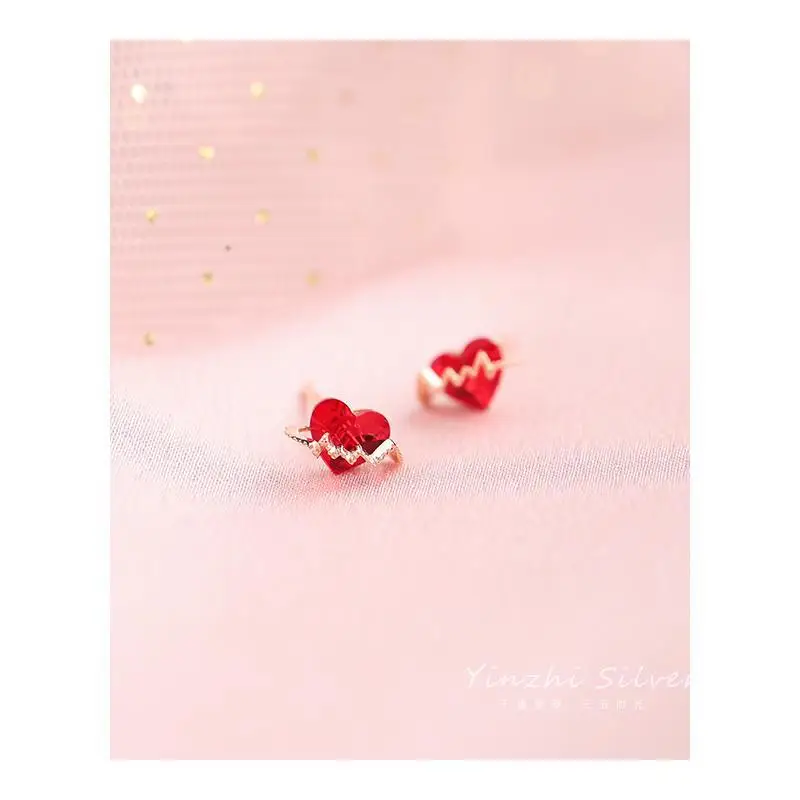 925 Sterling Silver Heart  Stud Earrings For Women Gift Hypoallergenic Sterling-silver-jewelry Prevent Allergy