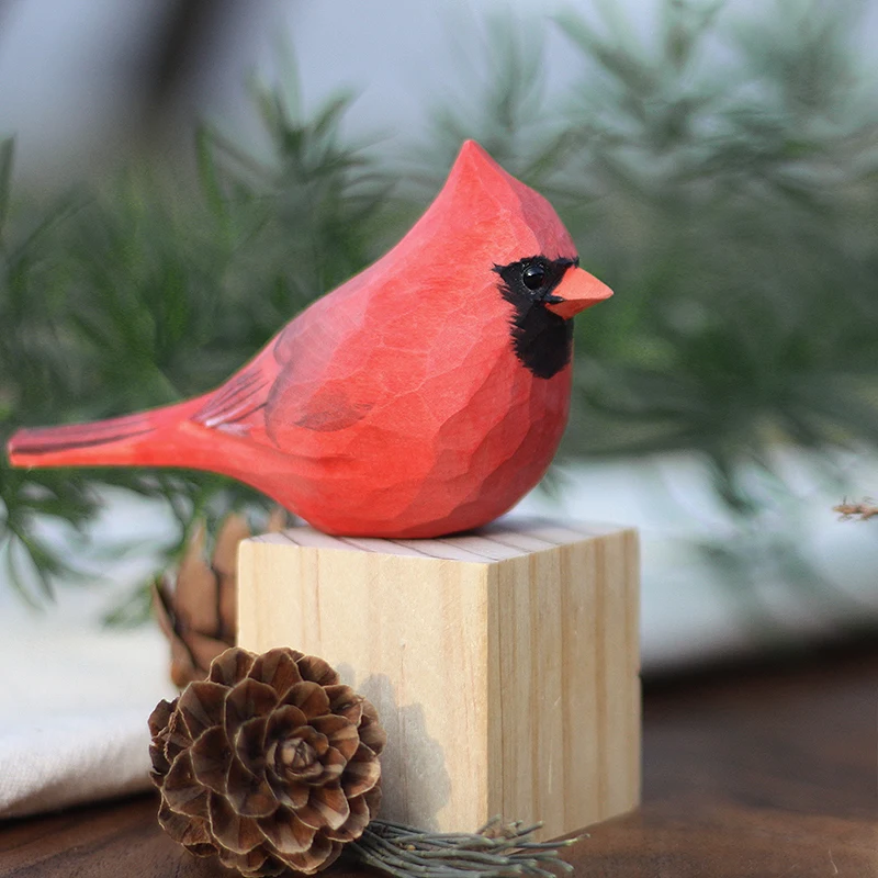 North American Cardinals ornaments Handmade Animal Wood Carving Decorations Home Crafts