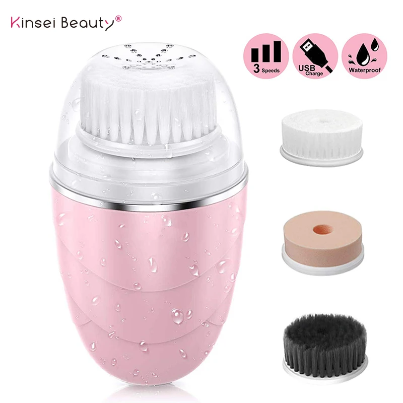 Facial Cleansing Brush Sonic Electric Face Cleanser Waterproof Soft Deep Pore Massage 3 Heads 3 Modes USB Charging