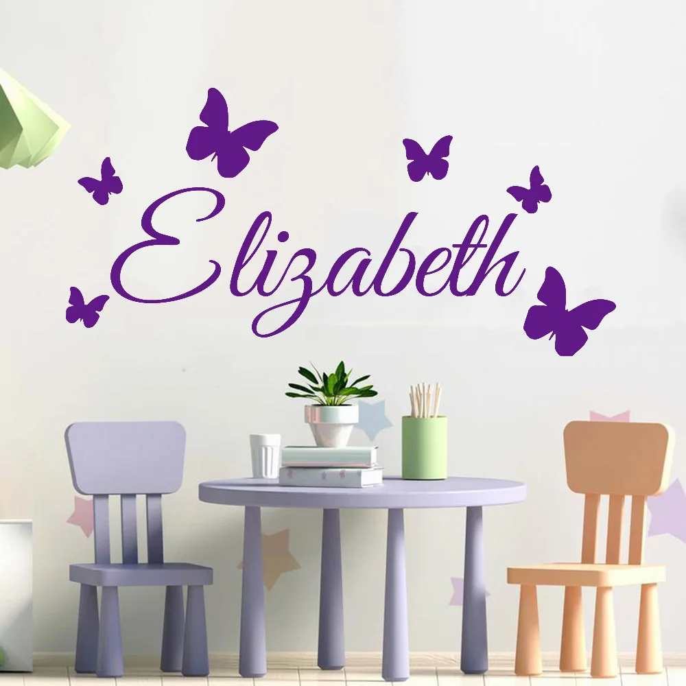 Butterflies Wall Decals Decor Kids Room Baby Custom Name Vinyl Wall Stickers in The Nursery Bedroom Headboard Ornament Y449