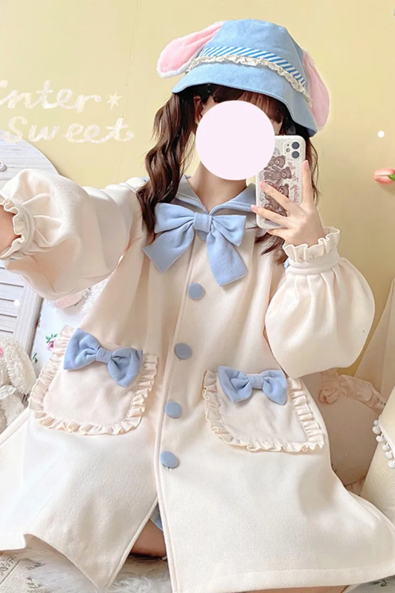 Cappotto di lana uniforme originale JK colletto da marinaio cappotto da ragazza morbido e Trench autunno inverno confezione kawaii lolita