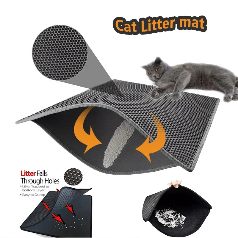 

Waterproof Pet Cat Litter Mat Portable Double-Layer EVA Waterproof Cats Mat Supplies Trapper Pad Smooth Surface Breathable Holes