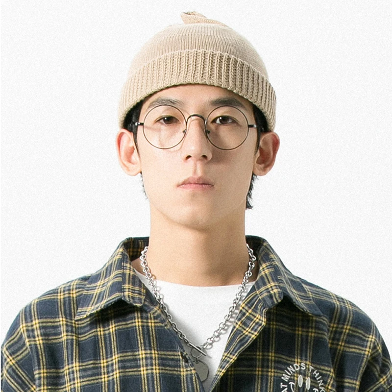 

Men's Soft Cotton Beanie Winter Warm Knitted Caps With Khaki Color