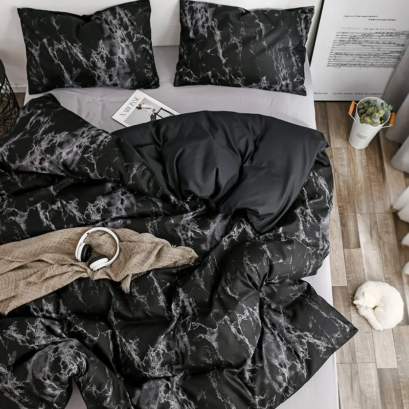 Fashion Marble Plain Printing Bedding Set Europe and America Sanding Soft Quilt Cover Kit Queen King Size Duvet Cover Pillowcase