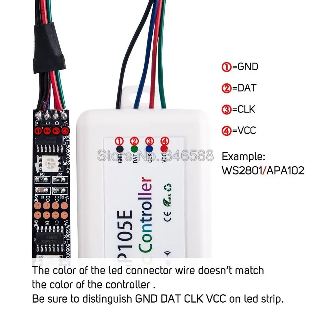 SP105E LED Controller 4.0 Bluetooth APP Control for DC5-24V WS2801 WS2811 WS2812B SK6812 LDP8806 APA102 LED Strip 2048 Pixels