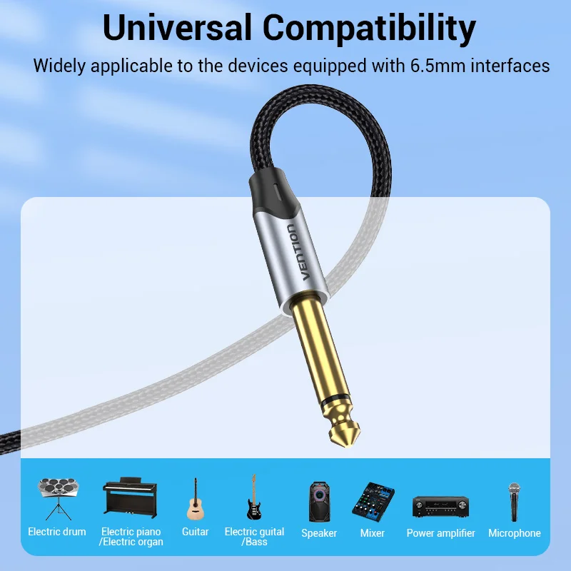 Vention Aux Guitar Cable 6.5 Jack 6.5mm to 6.5mm Audio Cable 6.35mm Aux Cable for Stereo Guitar Mixer Amplifier Speaker cablenew