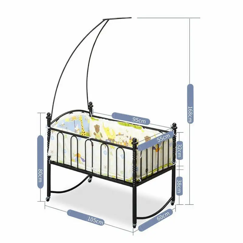 Simple Style Iron Frame Baby Crib Have Mosquito Net & Quilt Set, Infant Sleeper Bassinet, Can Combine Adult Bed