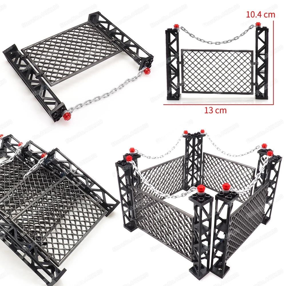 Military Base Pillar Isolation Iron Chain Power Grid Building Block Assembly Figures Captivity Model Child Gift Educational Toys