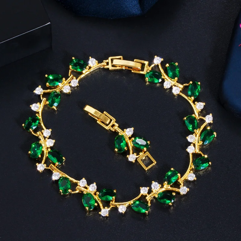 CWWZircons Elegantes Blattzweig-Armband in Gelbgoldfarbe mit Funkelnden Zirkonen, Modischer Damenschmuck für Hochzeiten, Geschenk, Großhandel S0099 – Detail 6