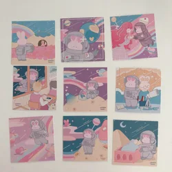 9pc Cute Astronaut Kaninchen Wasserdichte Doppelseitige Postkarte Dekoration Karte DIY Zimmer Hintergrund Wand Aufkleber Handbuch Foto Requisiten