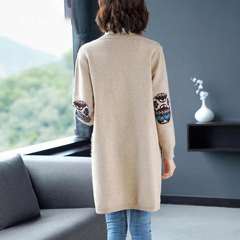 Vintage Long Length Knitting Cardigans Women Korean Style Big Size 4XL Sweater Ladies Spring Soft Knit Jacket With Pocket