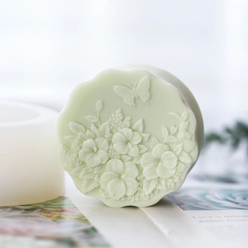 New Round Flower Mousse Silicone Mold Handmade Flexible Soap Mold Butterfly Bath Bomb Mold Soap Making Supplies Chocolate Mold