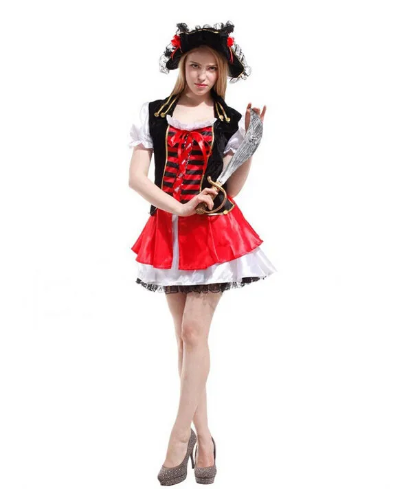 Red and black countess luxuriant pirate costumes, costume party, HALLOWEEN, the carnival party dress