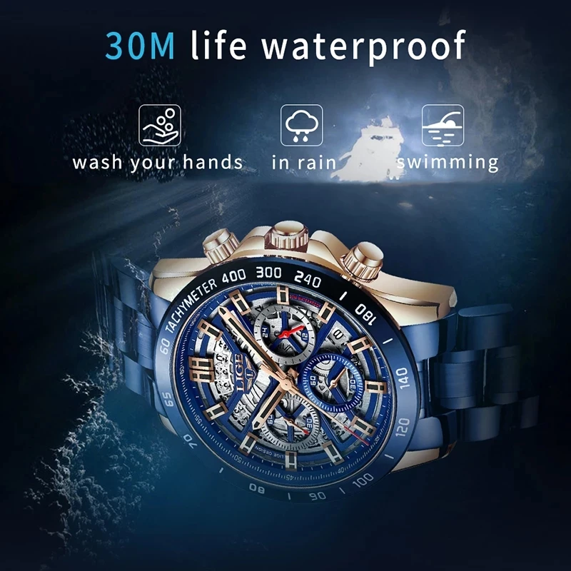 LIGE Fashion Luxury Quartz Men\'s Watch Waterproof Luminous Stainless Steel Sports Man Wristwatches Chronograph Relogio Masculino