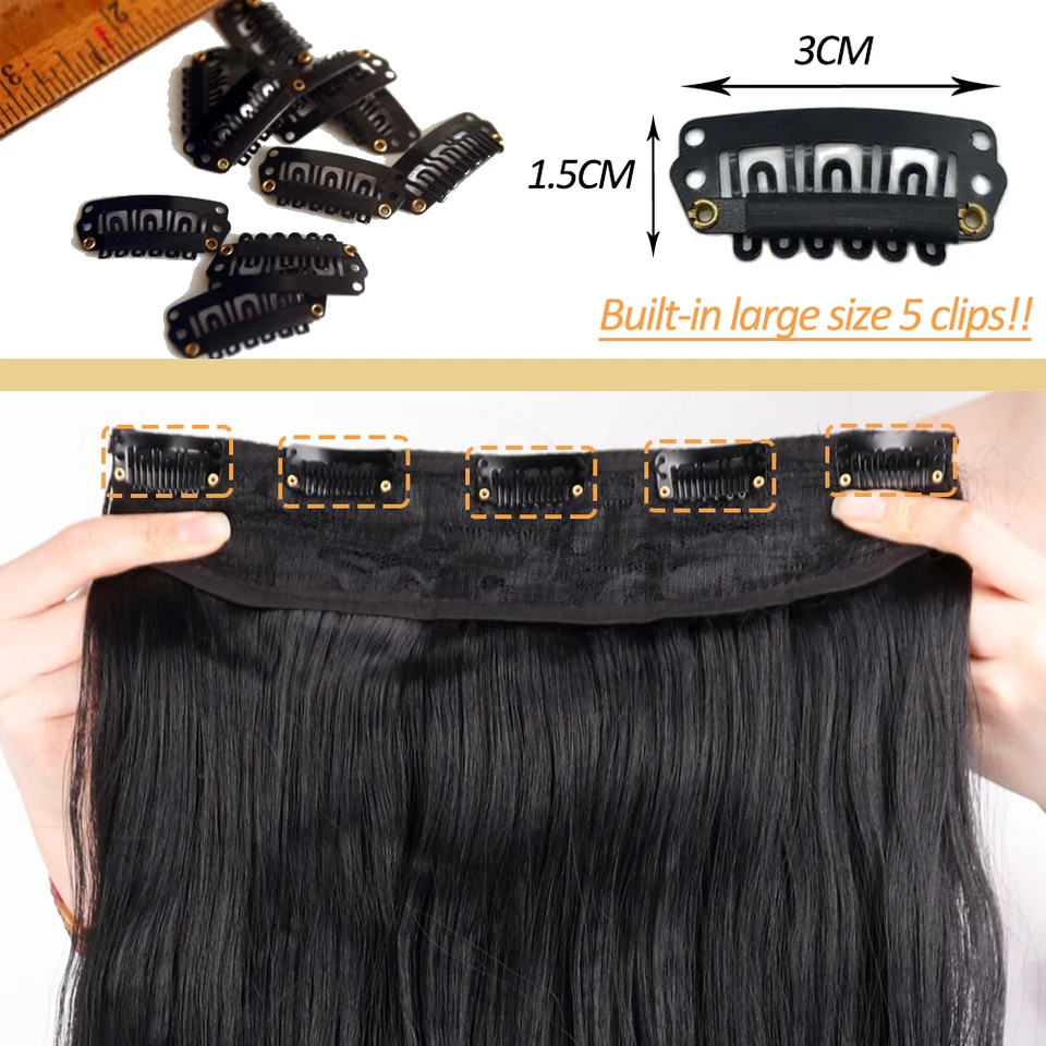 Extensiones de cabello sintéticas NICESY con 5 clips, largas y onduladas, 22 y 32 pulgadas, resistentes al calor 3